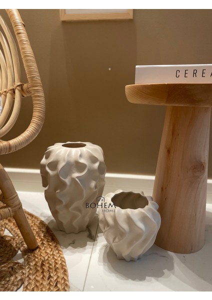 2li Bej Seramik Bükümlü Stoneware Vazo Seti (Muadil Marka) fırsatları