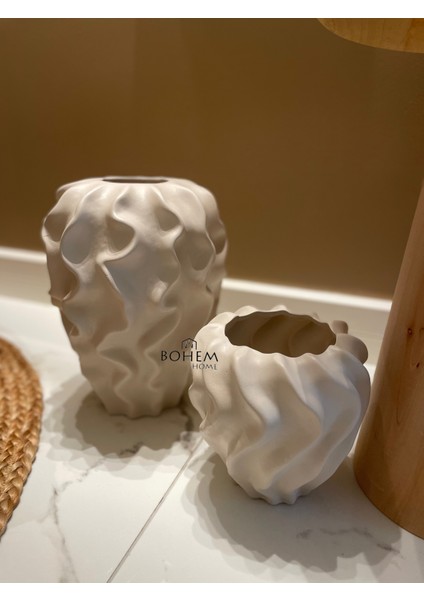 2li Bej Seramik Bükümlü Stoneware Vazo Seti (Muadil Marka) indirimleri
