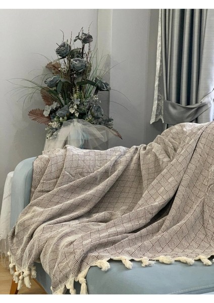 Baklava Desen Pamuklu 180 x 230 Çok Amaçlı Serpme Koltuk Örtüsü