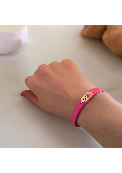 14 Ayar Altın Plakalı Oval ve Kalp Motifli Özgün Derili Kadınlara Harfe Özel Bileklik-377Harf-PEMBE modelleri