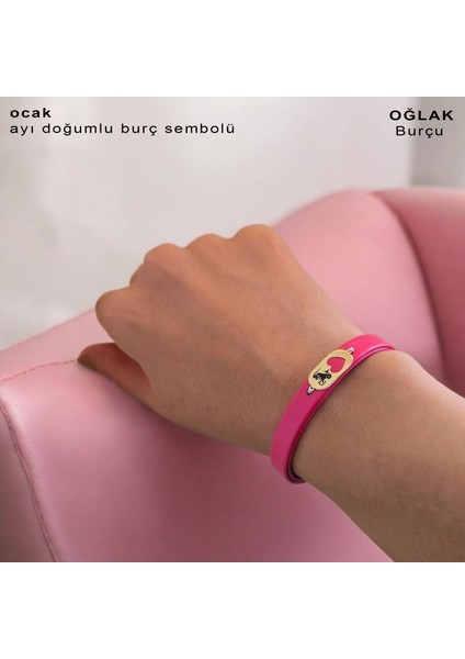 Kadınlara Özel Oval ve Kalp Motifli 14 Ayar Altın Plakalı Özgün Derili Burç Bilekliği-377BURÇ-PEMBE modelleri