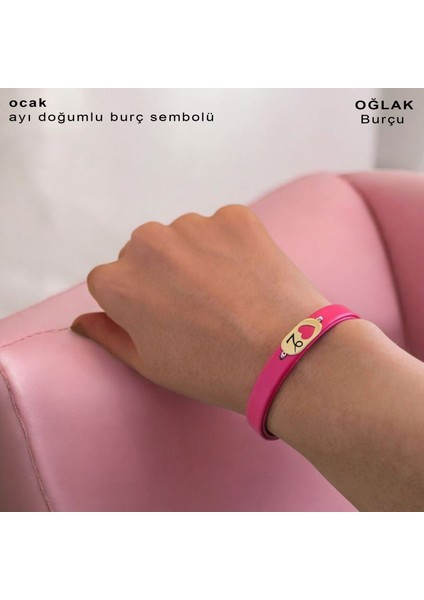 Oval ve Kalp Motifli 14 Ayar Altın Plakalı Özgün Derili Kadınlar İçin Doğum Ay Bilekliği-377AY-PEMBE modelleri