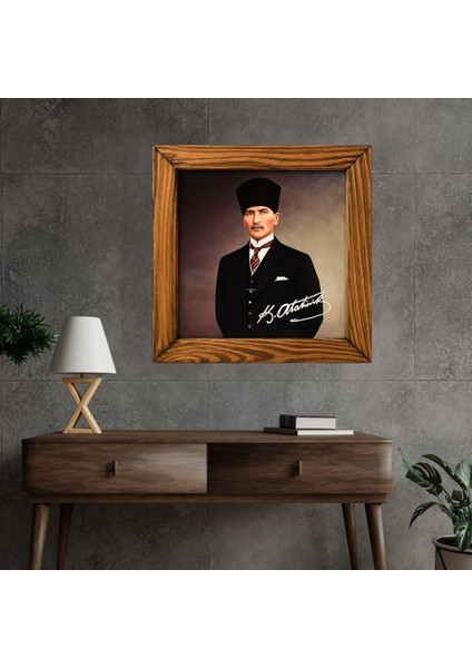 Ahşap Çerçeveli Atatürk Portresi Seramik Tablo 29 x 29 cm Model 3