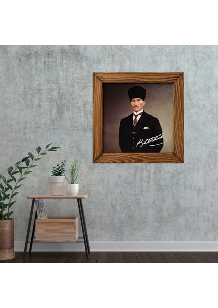 Ahşap Çerçeveli Atatürk Portresi Seramik Tablo 29 x 29 cm Model 3 modelleri
