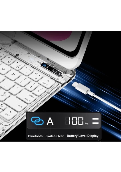 Apple Ipad Air 13 Inç Uyumlu 360 Derece Dönebilen Transparan Tasarım Klavyeli Kılıf
