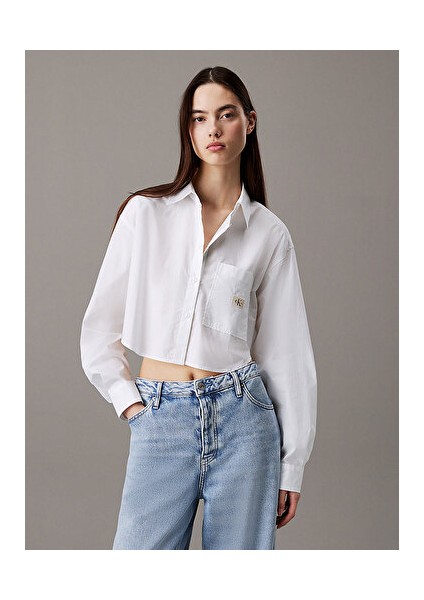 Woven Label Cropped Shırt