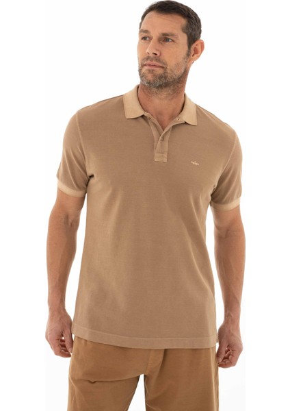 Erkek % 100 Pamuk Regular Fit Parça Boyama Polo Yaka T-Shirt Y25374376001