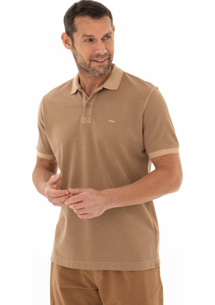 Erkek % 100 Pamuk Regular Fit Parça Boyama Polo Yaka T-Shirt Y25374376001