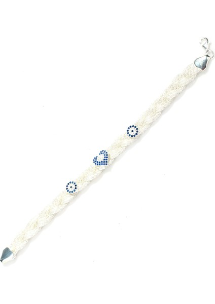 925 Ayar Gümüş 2li Balık Sırtı Elişi Saç Örgüsü Nazar ve Kalp Bileklik modelleri