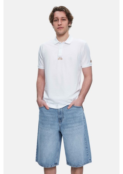 Quınton Beyaz Polo Yaka Nakışlı Standard Fit Erkek Tshirt