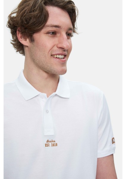 Quınton Beyaz Polo Yaka Nakışlı Standard Fit Erkek Tshirt fiyatları