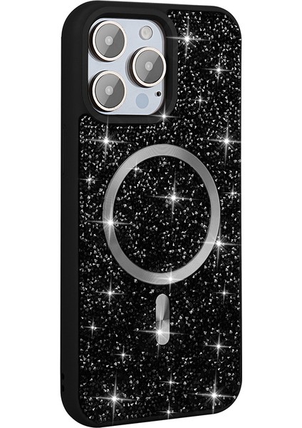 iPhone 15 Pro Max Kılıf Pırlanta Tasarımlı M-Safe Şarj Özellikli Mozaik Silikon Kılıf