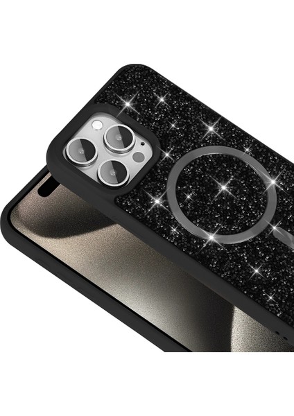 iPhone 15 Pro Max Kılıf Pırlanta Tasarımlı M-Safe Şarj Özellikli Mozaik Silikon Kılıf