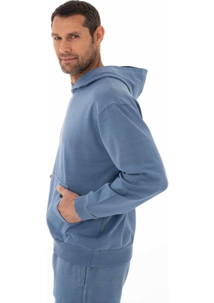Erkek Oversize 2 İplik Kanguru Cepli Kapşonlu Sweatshirt Y25254376601