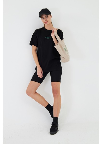 The Wellness Era Kadın Beyaz %100 Pamuk Tişört Yeşil Yazılı Bez Çanta Seti fırsatları