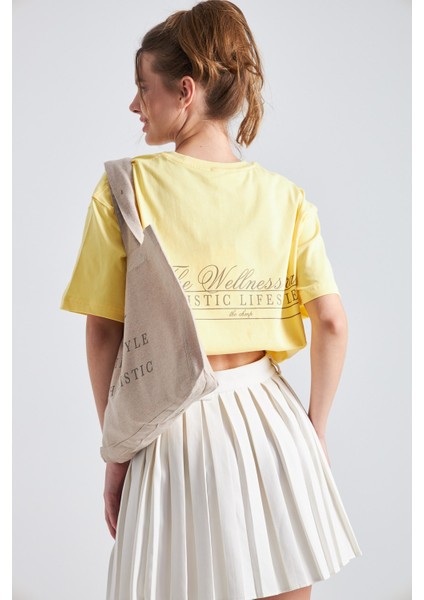 The Wellness Era Kadın Beyaz %100 Pamuk Tişört Yeşil Yazılı Bez Çanta Seti modelleri