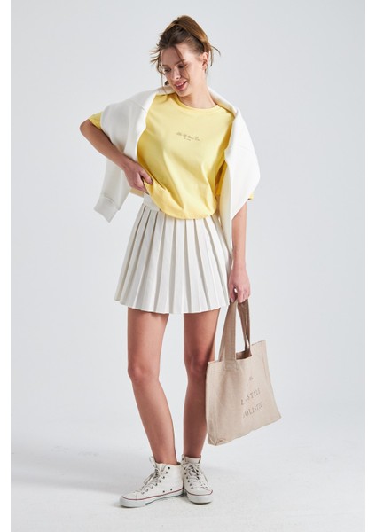 The Wellness Era Kadın Beyaz %100 Pamuk Tişört Yeşil Yazılı Bez Çanta Seti fırsatları