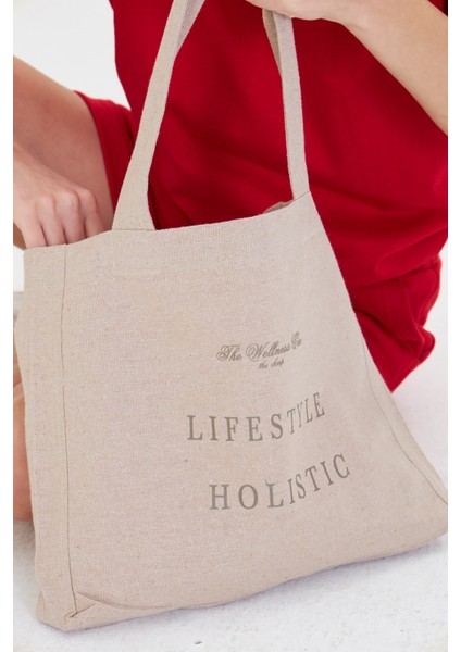 The Wellness Era Kadın Beyaz %100 Pamuk Tişört Yeşil Yazılı Bez Çanta Seti fiyatları