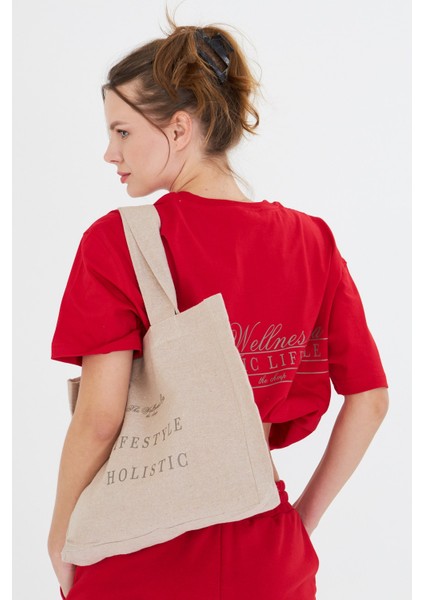 The Wellness Era Kadın Beyaz %100 Pamuk Tişört Yeşil Yazılı Bez Çanta Seti fırsatları