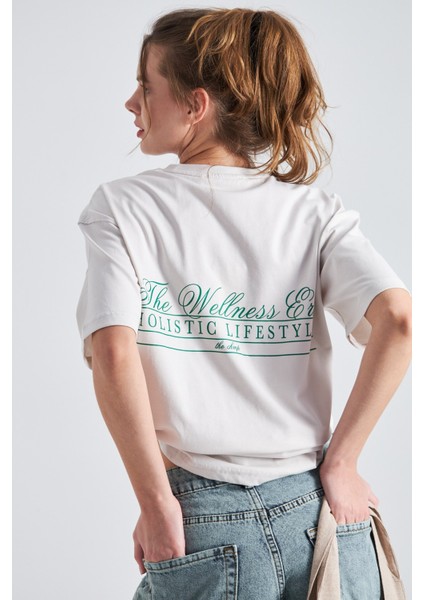 The Wellness Era Kadın Beyaz %100 Pamuk Tişört Yeşil Yazılı Bez Çanta Seti modelleri