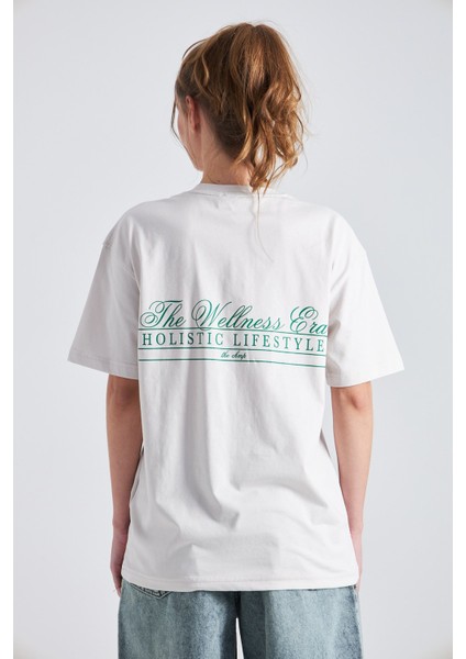 The Wellness Era Kadın Beyaz %100 Pamuk Tişört Yeşil Yazılı Bez Çanta Seti indirimleri