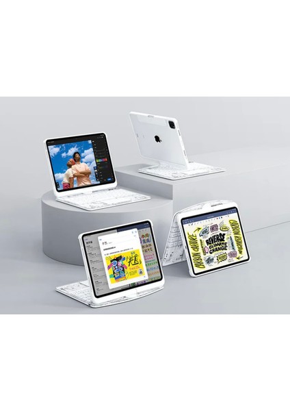 Apple Ipad Pro 13 Inç Uyumlu 360 Derece Dönebilen Transparan Tasarım Klavyeli Kılıf