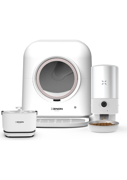 Akıllı Otomatik Kedi Tuvaleti 5LT Çelik Hazneli Mama Kabı Ultra Sessiz Bataryalı Su Pınarı 3'lü Pet Seti