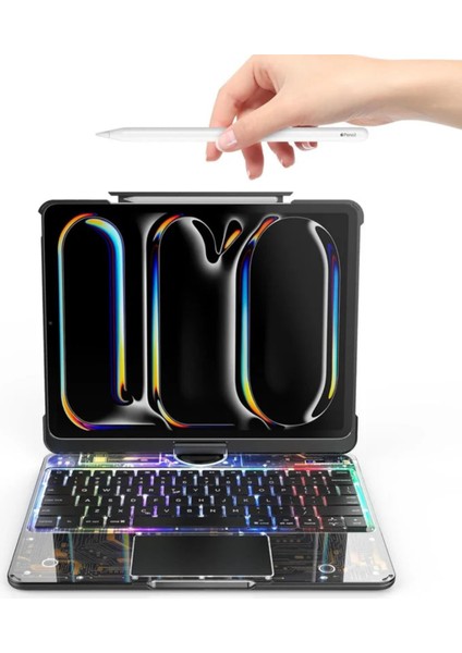 Apple Ipad 10. Nesil 10.9 Inç Uyumlu 360 Derece Dönebilen Transparan Tasarım Klavyeli Kılıf