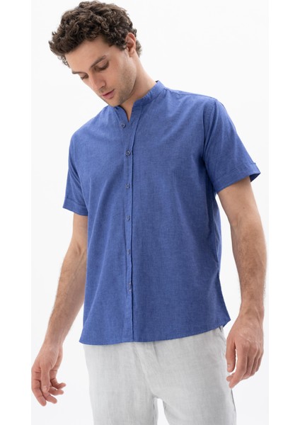 Erkek Kısa Kollu Regular Fit Keten Gömlek Y25485116601