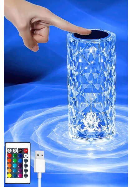 Dokunmatik Kristal LED Rgb Masa Lambası, USB Şarjlı, Uzaktan Kumandalı Dekorasyon Lambası
