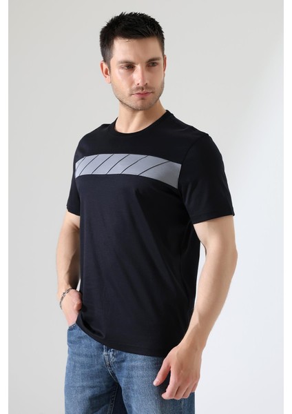 Erkek Iki Renk Parçalı Bisiklet Yaka T-Shirt - Pamuklu Tişört fiyatları