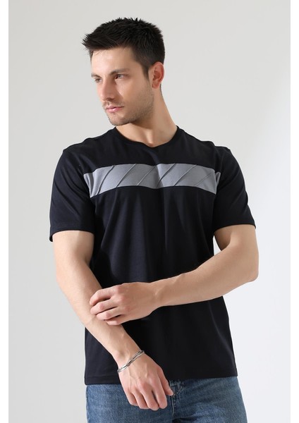 Erkek Iki Renk Parçalı Bisiklet Yaka T-Shirt - Pamuklu Tişört modelleri