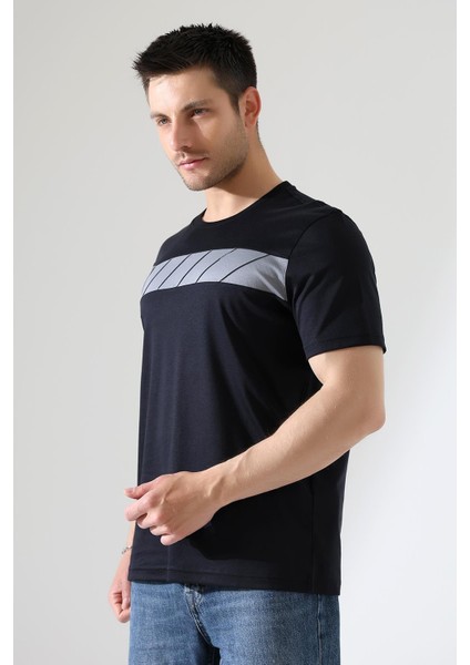 Erkek Iki Renk Parçalı Bisiklet Yaka T-Shirt - Pamuklu Tişört fırsatları