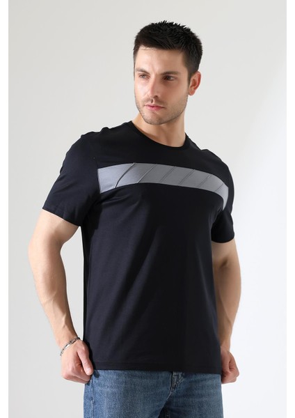 Erkek Iki Renk Parçalı Bisiklet Yaka T-Shirt - Pamuklu Tişört indirimleri