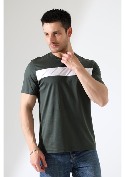 Erkek Iki Renk Parçalı Bisiklet Yaka T-Shirt - Pamuklu Tişört modelleri
