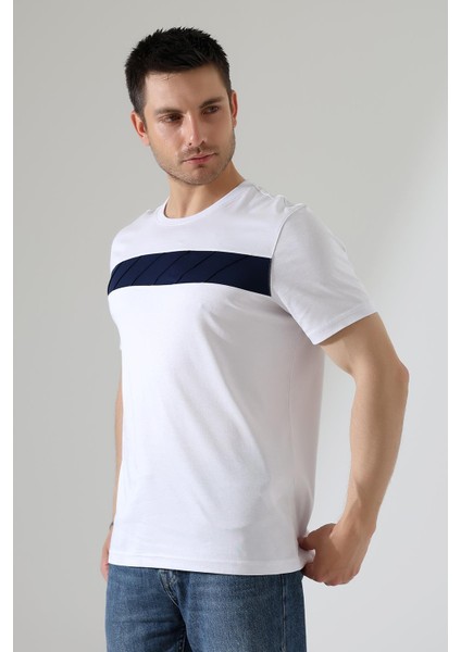 Erkek Iki Renk Parçalı Bisiklet Yaka T-Shirt - Pamuklu Tişört fiyatları