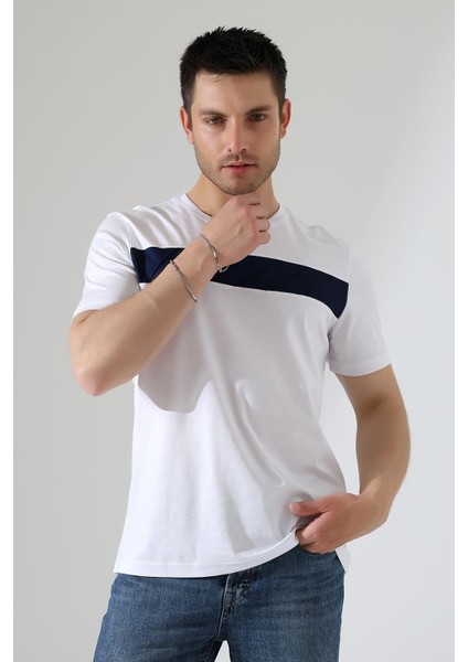 Erkek Iki Renk Parçalı Bisiklet Yaka T-Shirt - Pamuklu Tişört modelleri