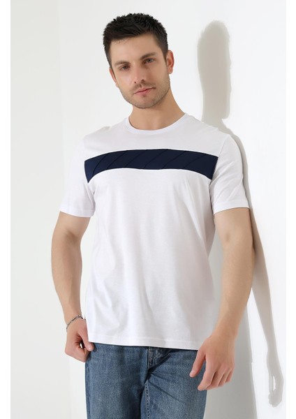 Erkek Iki Renk Parçalı Bisiklet Yaka T-Shirt - Pamuklu Tişört indirimleri