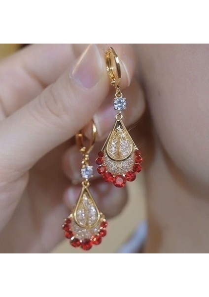 Kahverengi Kristal Su Damlası Küpe (Yurt Dışından)