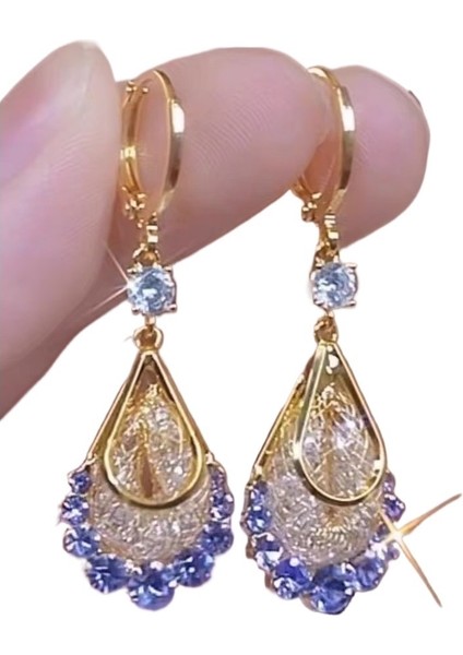 Kahverengi Kristal Su Damlası Küpe (Yurt Dışından)