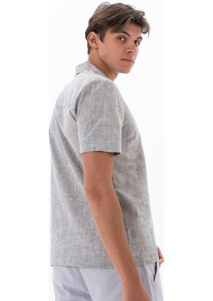 Erkek Apaçi Yaka Kısa Kollu Regular Fit Keten Gömlek Y25485117401