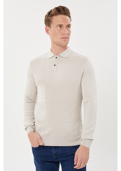 Klasik Kalıp Polo Yaka Çıtçıtlı Erkek Desenli Triko KAZAK-T-1293
