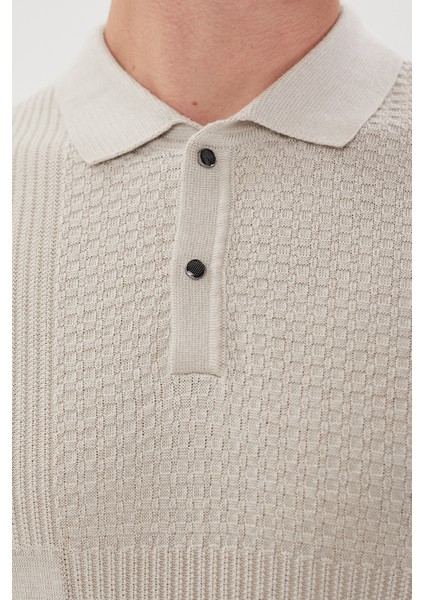 Klasik Kalıp Polo Yaka Çıtçıtlı Erkek Desenli Triko KAZAK-T-1293