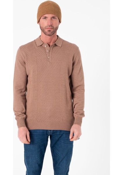 Polo Yaka Desenli Düğme Detaylı Erkek Triko KAZAK-T-1284