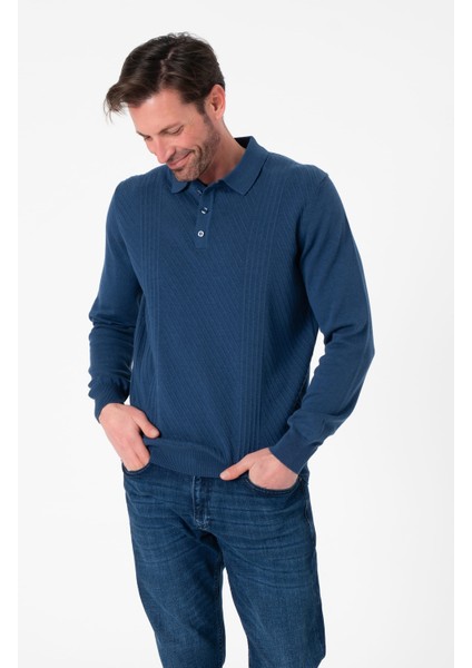 Polo Yaka Desenli Düğme Detaylı Erkek Triko KAZAK-T-1284