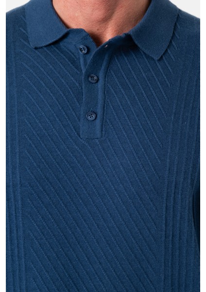 Polo Yaka Desenli Düğme Detaylı Erkek Triko KAZAK-T-1284