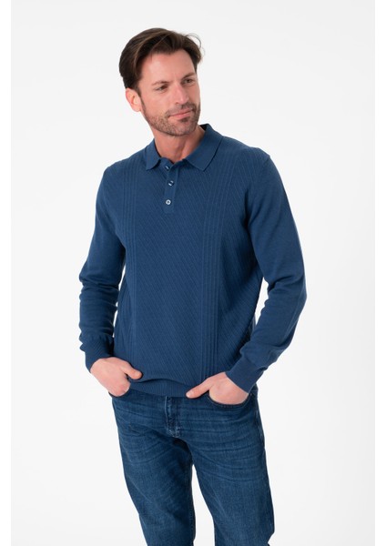 Polo Yaka Desenli Düğme Detaylı Erkek Triko KAZAK-T-1284