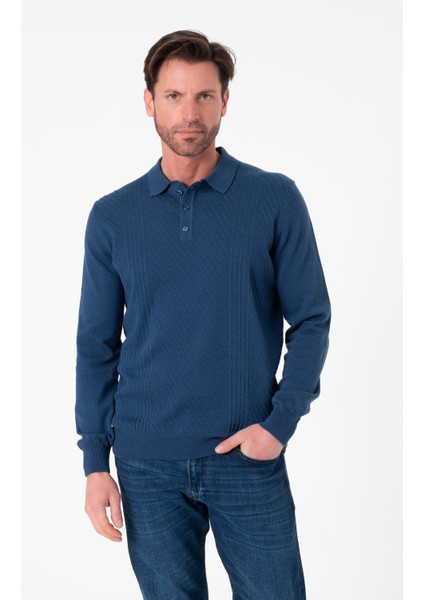 Polo Yaka Desenli Düğme Detaylı Erkek Triko KAZAK-T-1284