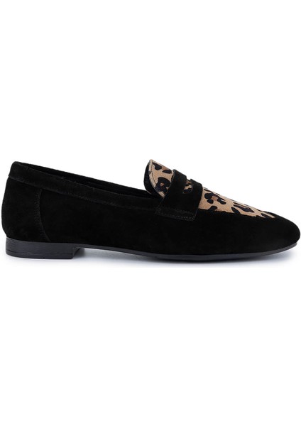 Kadın Siyah Süet Loafer Ayakkabı 961 555 Bn Ayk Y25 Syh Suet/leopar