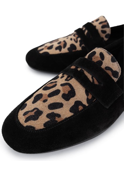 Kadın Siyah Süet Loafer Ayakkabı 961 555 Bn Ayk Y25 Syh Suet/leopar modelleri
